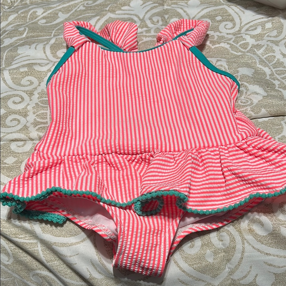Pink and Green Striped Swimsuit